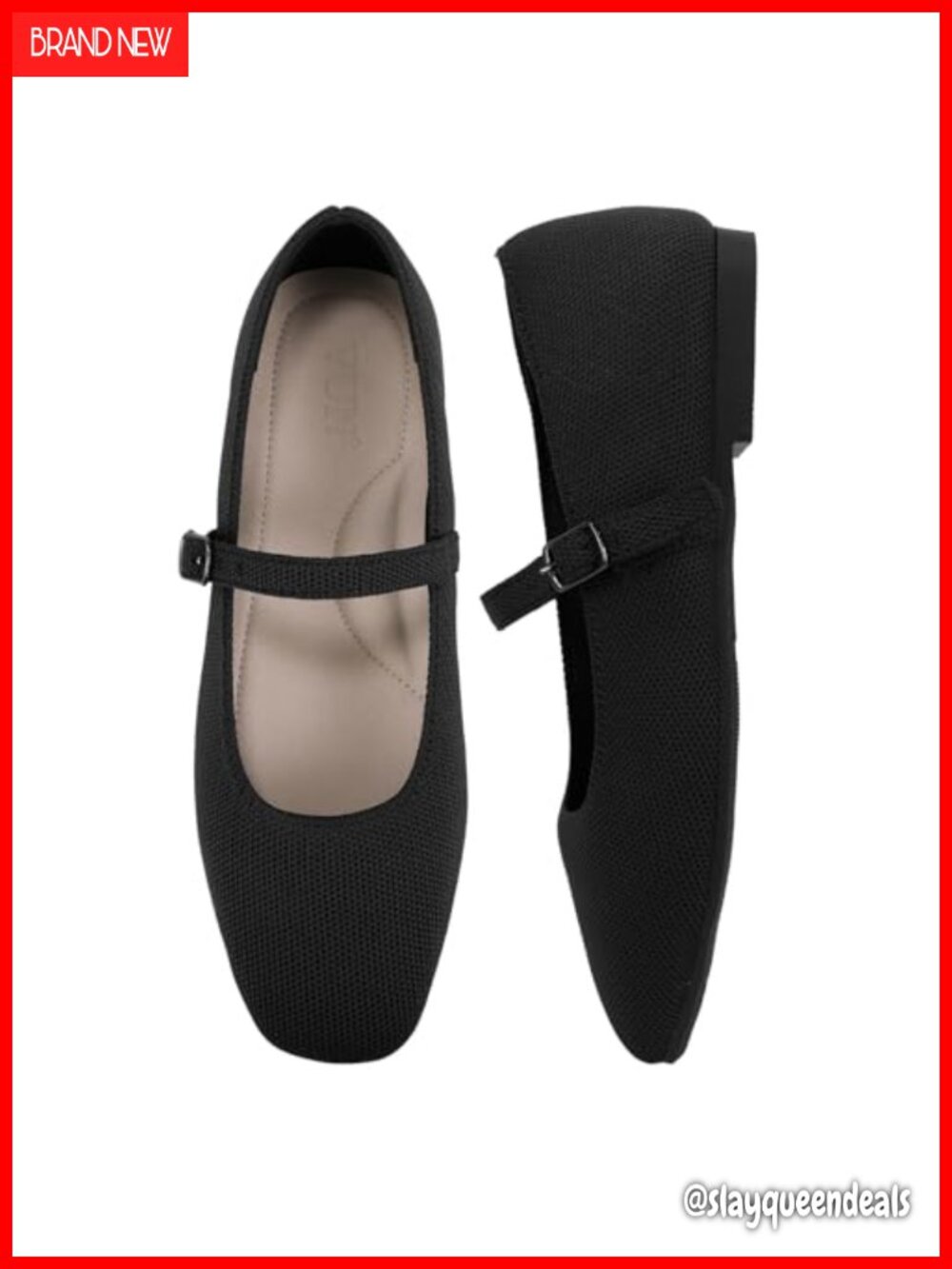 Knit Square Toe Ballet Flats Adjustable Ankle Strap Arch Support Mary Jane